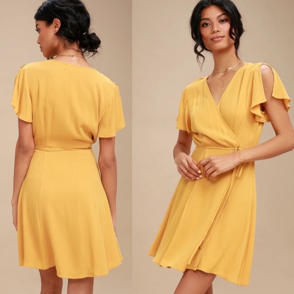 Lulus Mustard Yellow Wrap Dress Size M - Picture 1 of 14